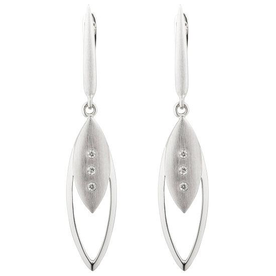 Ohrhänger 585 Gold Weißgold matt 6 Diamanten Brillanten Ohrringe Boutons