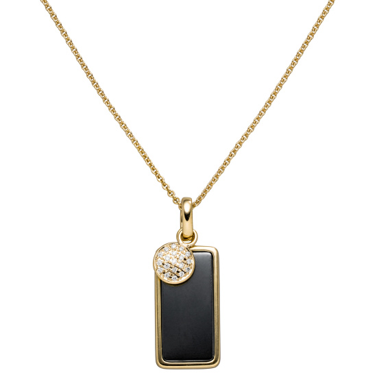 Collier Kette mit Anhänger 585 Gold Hämatit Gelbgold 19 Diamanten 45 cm