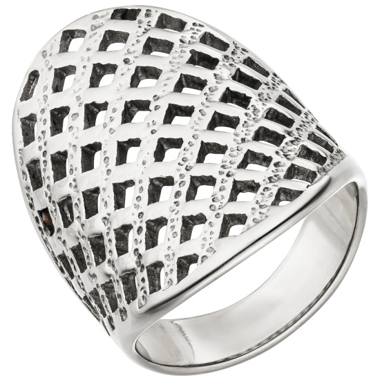 Damen Ring Edelstahl breit mit Gitter-Struktur