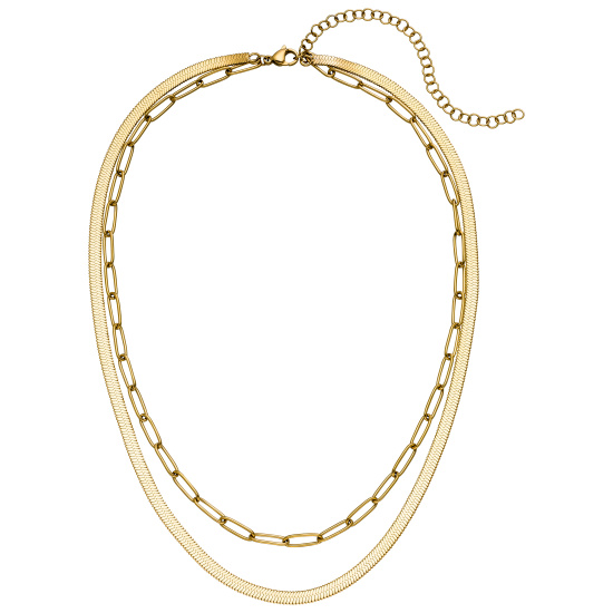 Collier Halskette 2-reihig Edelstahl goldfarben beschichtet 51,5 cm