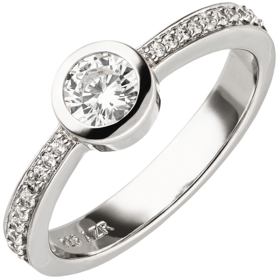 Damen Ring 925 Sterling Silber 19 Zirkonia Silberring