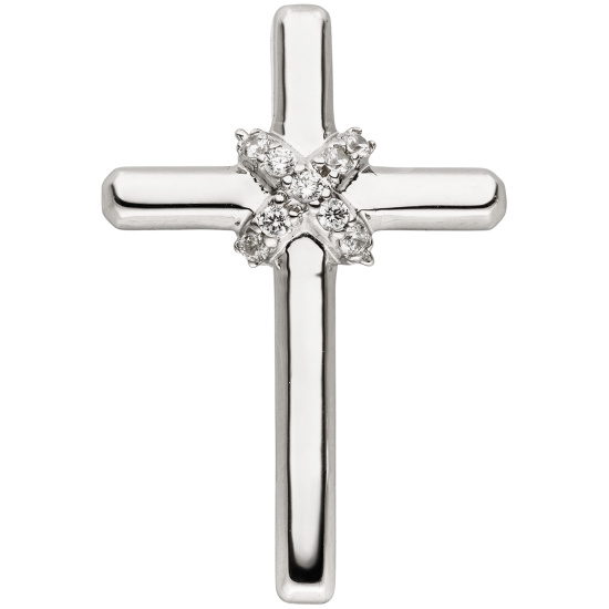 Anhänger Kreuz 925 Sterling Silber 9 Zirkonia Kreuzanhänger Silberanhänger