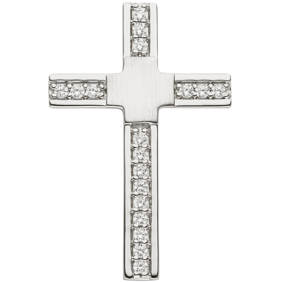 Anhänger Kreuz 925 Silber mattiert 18 Zirkonia Kreuzanhänger Silberanhänger