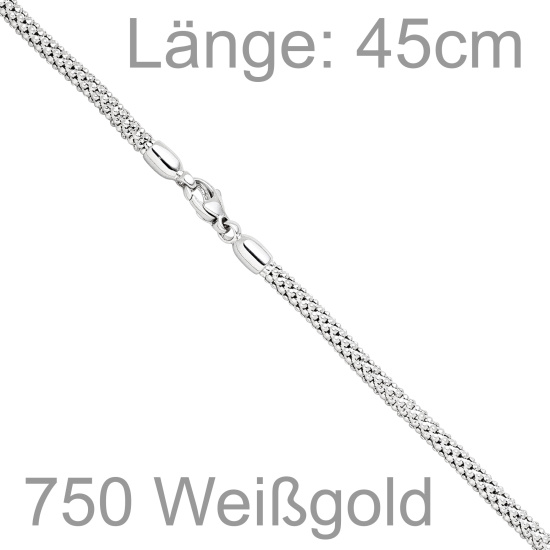 Halskette Popcorn Kette 750 Gold Weißgold 45 cm