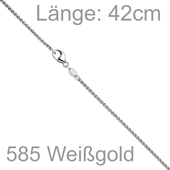 Zopfkette 585 Weißgold 1,8 mm 42 cm Gold Kette Halskette Weißgoldkette Karabiner