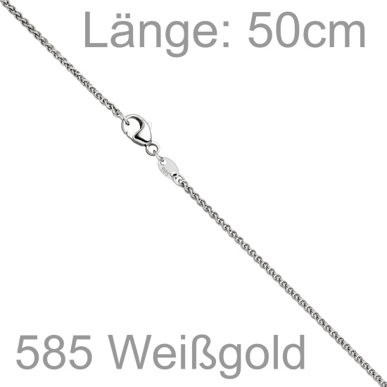 Zopfkette 585 Weißgold 1,8 mm 50 cm Gold Kette Halskette Weißgoldkette Karabiner