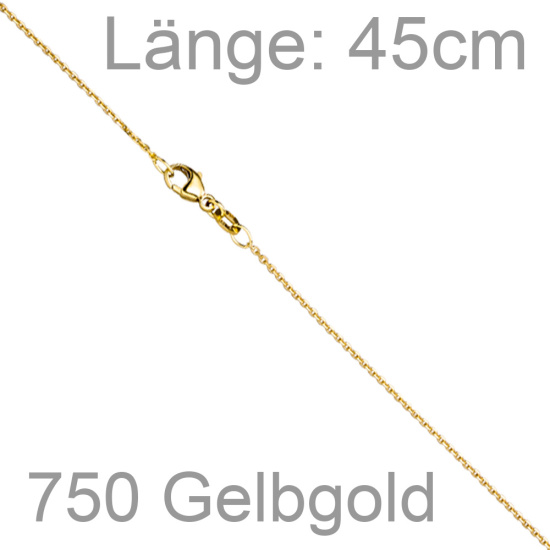 Ankerkette 750 Gold Gelbgold diamantiert 1,3 mm 45 cm Kette Halskette Karabiner