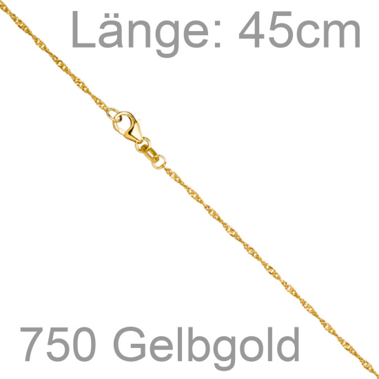 Singapurkette 750 Gold Gelbgold 1,4 mm 45 cm Kette Halskette Goldkette Karabiner