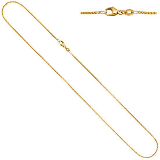 Zopfkette 750 Gold Gelbgold 1,3 mm 45 cm Kette Halskette Goldkette Karabiner