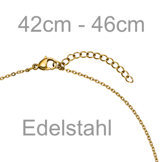 Collier Halskette Edelstahl goldfarben mit 5 Perlen 46 cm