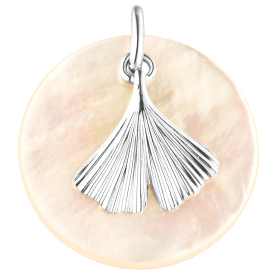 Anhänger Ginkgo 925 Sterling Silber mit Perlmutt