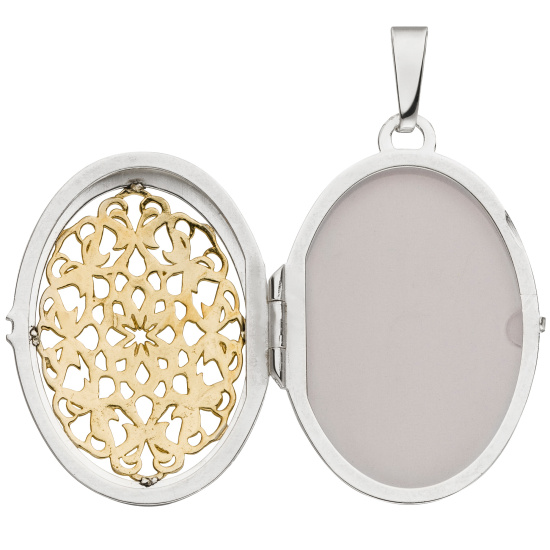 Medaillon oval 925 Sterling Silber bicolor vergoldet