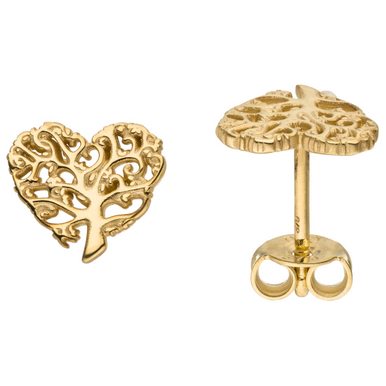 Ohrstecker Herzförmiger Lebensbaum 375 Gold Gelbgold Ohrringe