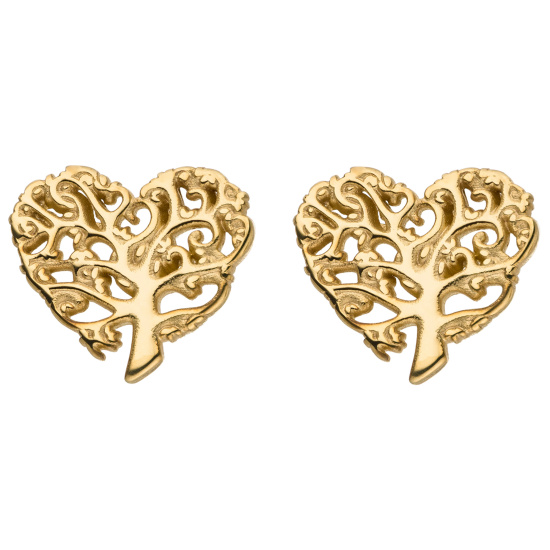 Ohrstecker Herzförmiger Lebensbaum 375 Gold Gelbgold Ohrringe