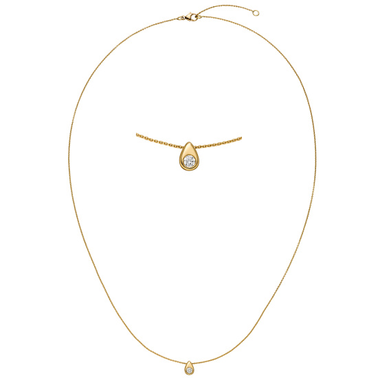 Collier Halskette 750 Gold Gelbgold 1 Diamant Brillant 45 cm