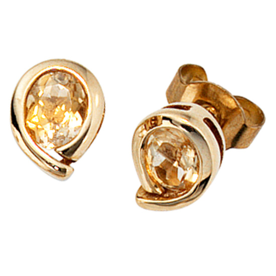 Ohrstecker Tropfen 375 Gold Gelbgold 2 Citrine orange Ohrringe