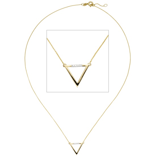 Collier Halskette Dreieck 585 Gold Gelbgold 4 Diamanten Brillanten 42 cm Kette