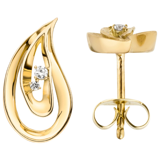 Ohrstecker Tropfen 585 Gold Gelbgold 4 Diamanten Brillanten