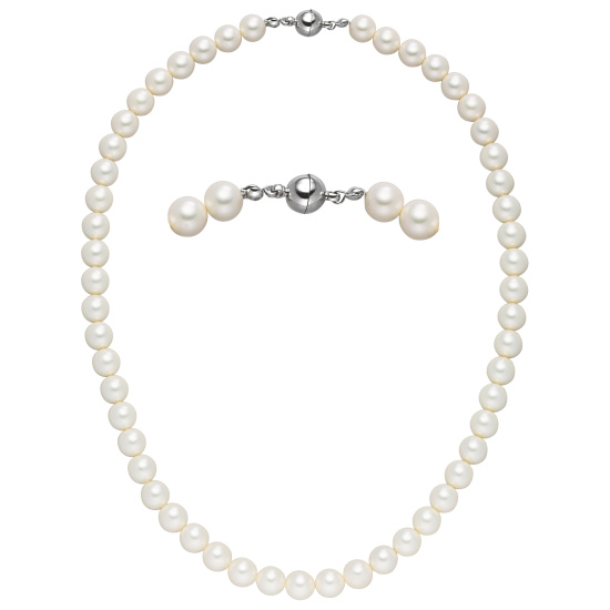 Halskette Kette Muschelkern Perlen weiß 8 mm 45 cm