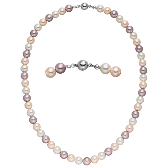 Halskette Kette Muschelkern Perlen multicolor 8 mm 45 cm