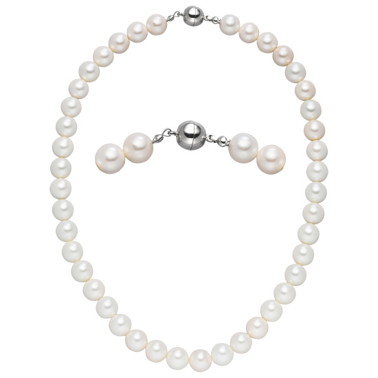 Halskette Kette Muschelkern Perlen weiß 10 mm 45 cm