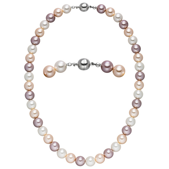 Halskette Kette Muschelkern Perlen multicolor 10 mm 45 cm