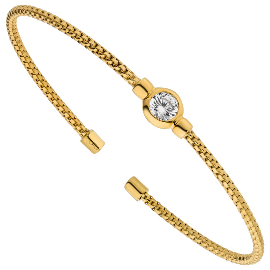 Armspange / offener Armreif 925 Silber gold vergoldet 1 Zirkonia 17,5 cm