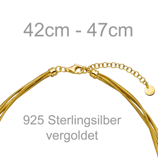 Collier Halskette mehrreihig 925 Sterling Silber gold vergoldet matt 47 cm