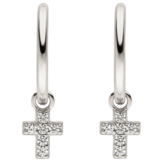 Creolen Kreuz 925 Silber 12 Zirkonia Ohrringe Silbercreolen Silberohrringe