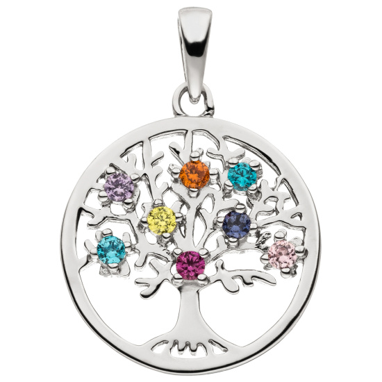 Anhänger Lebensbaum 925 Sterling Silber 8 Zirkonia Silberanhänger
