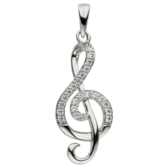 Anhänger Notenschlüssel 925 Silber 23 Zirkonia Silberanhänger