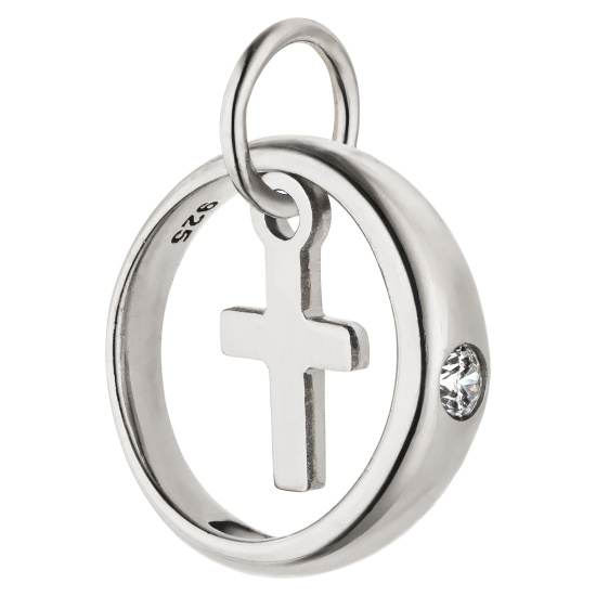 Anhänger Taufring Kreuz 925 Sterling Silber 1 Zirkonia