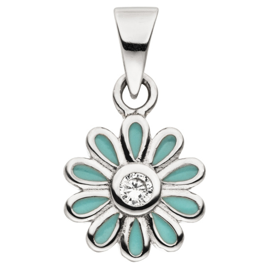 Kinder Anhänger Blume hellblau 925 Sterling Silber 1 Zirkonia