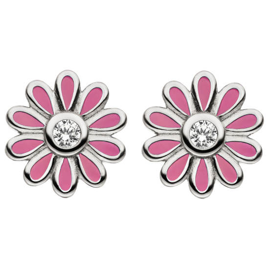 Ohrstecker Blumen rosa 925 Sterling Silber 2 Zirkonia Ohrringe Silberohrringe