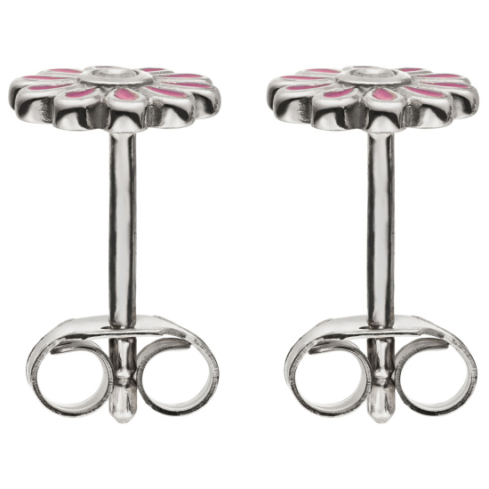 Ohrstecker Blumen rosa 925 Sterling Silber 2 Zirkonia Ohrringe Silberohrringe