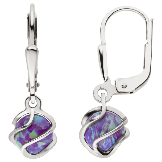 Ohrhänger 925 Sterling Silber 2 Opale Ohrringe Boutons Silberohrringe