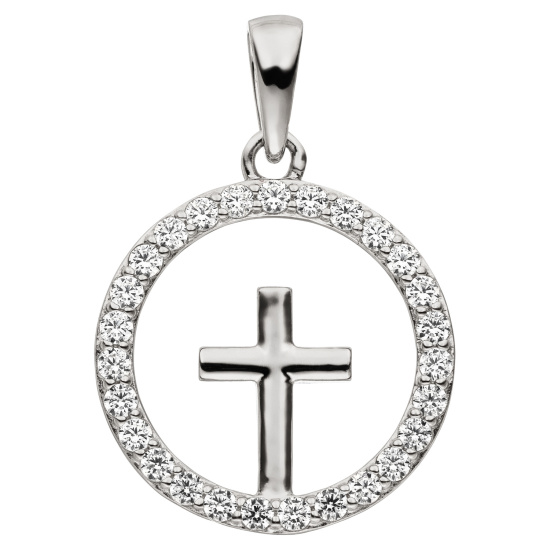 Anhänger Kreuz 925 Sterling Silber 27 Zirkonia Kreuzanhänger