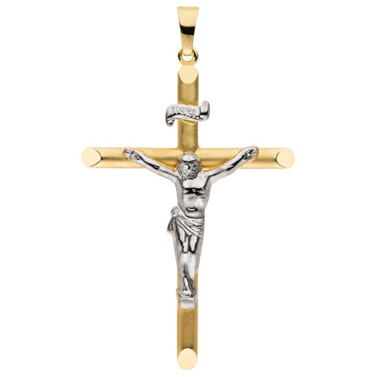 Anhänger Kreuz 333 Gold Gelbgold bicolor mattiert Kreuzanhänger