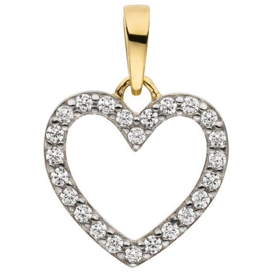 Anhänger Herz 333 Gold Gelbgold bicolor 24 Zirkonia Herzanhänger