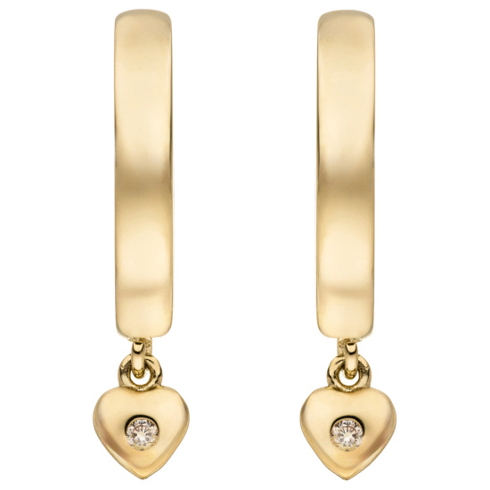 Creolen Herz 333 Gold Gelbgold 2 Zirkonia Ohrringe Goldcreolen Goldohrringe