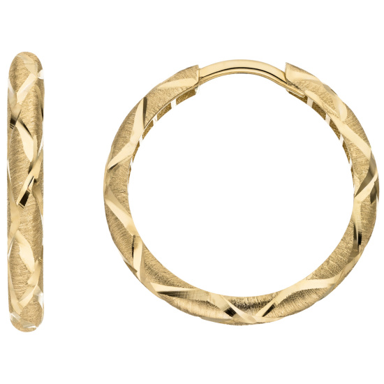Creolen 333 Gold Gelbgold mattiert diamantiert Ohrringe Goldcreolen