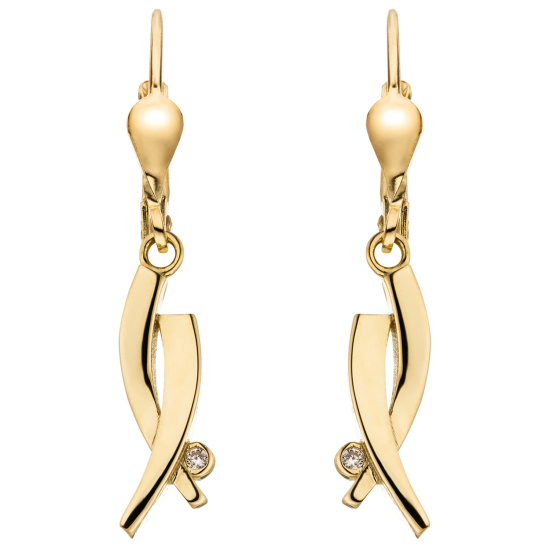 Ohrhänger 333 Gold Gelbgold 2 Zirkonia Ohrringe Boutons Goldohrringe