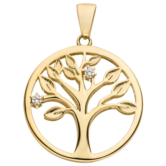 Anhänger Lebensbaum 333 Gold Gelbgold 2 Zirkonia Goldanhänger