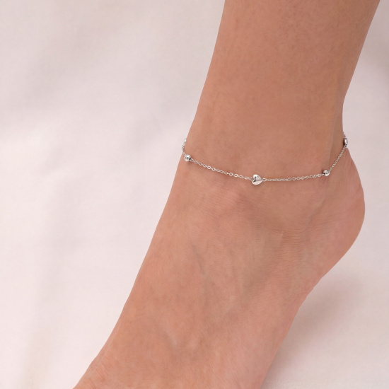 Fußkettchen Herz/Kugel 925 Sterling Silber Federring