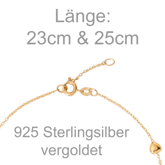 Fußkettchen Herz/Kugel 925 Sterling Silber vergoldet Federring