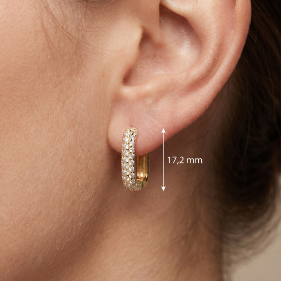 Creolen eckig 925 Sterling Silber vergoldet 74 Zirkonia Ohrringe