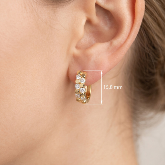 Creolen oval 925 Sterling Silber vergoldet 12 Zirkonia Ohrringe