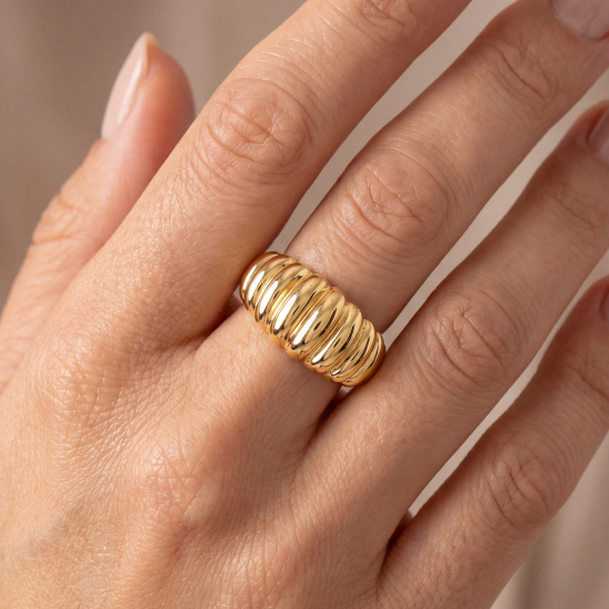 Damen Ring geriffelt 925 Sterling Silber vergoldet Silberring
