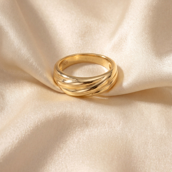 Damen Ring geriffelt 925 Sterling Silber vergoldet Silberring
