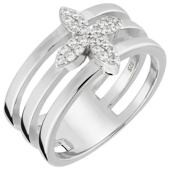 Damen Ring Blume 925 Sterling Silber 24 Zirkonia Silberring